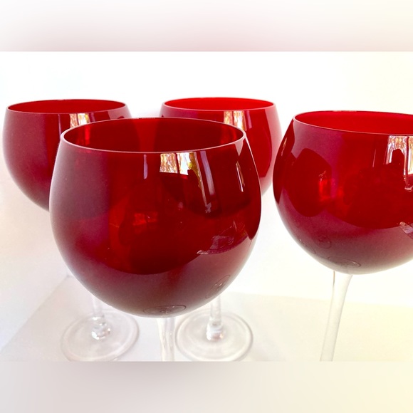 Lenox Holiday Gems Set of 4 Ruby Red Balloon Crystal Wine Glasses 8 7/8” Tall - Picture 4 of 8